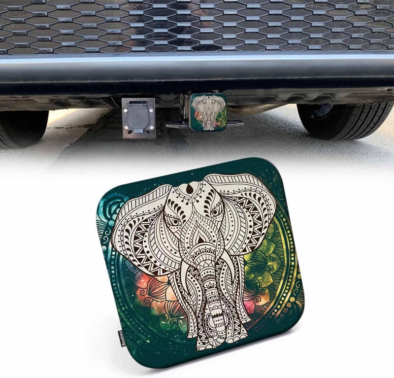 Beabes Elephant Towing Hitch Cover Colorful Mandala Floral Yoga Elephant Trailer Hitch Tube Cover Plug Cap Hitch Cover Universal for 2 Inch Receivers Tube for RVs SUVs and Cars - Image 1